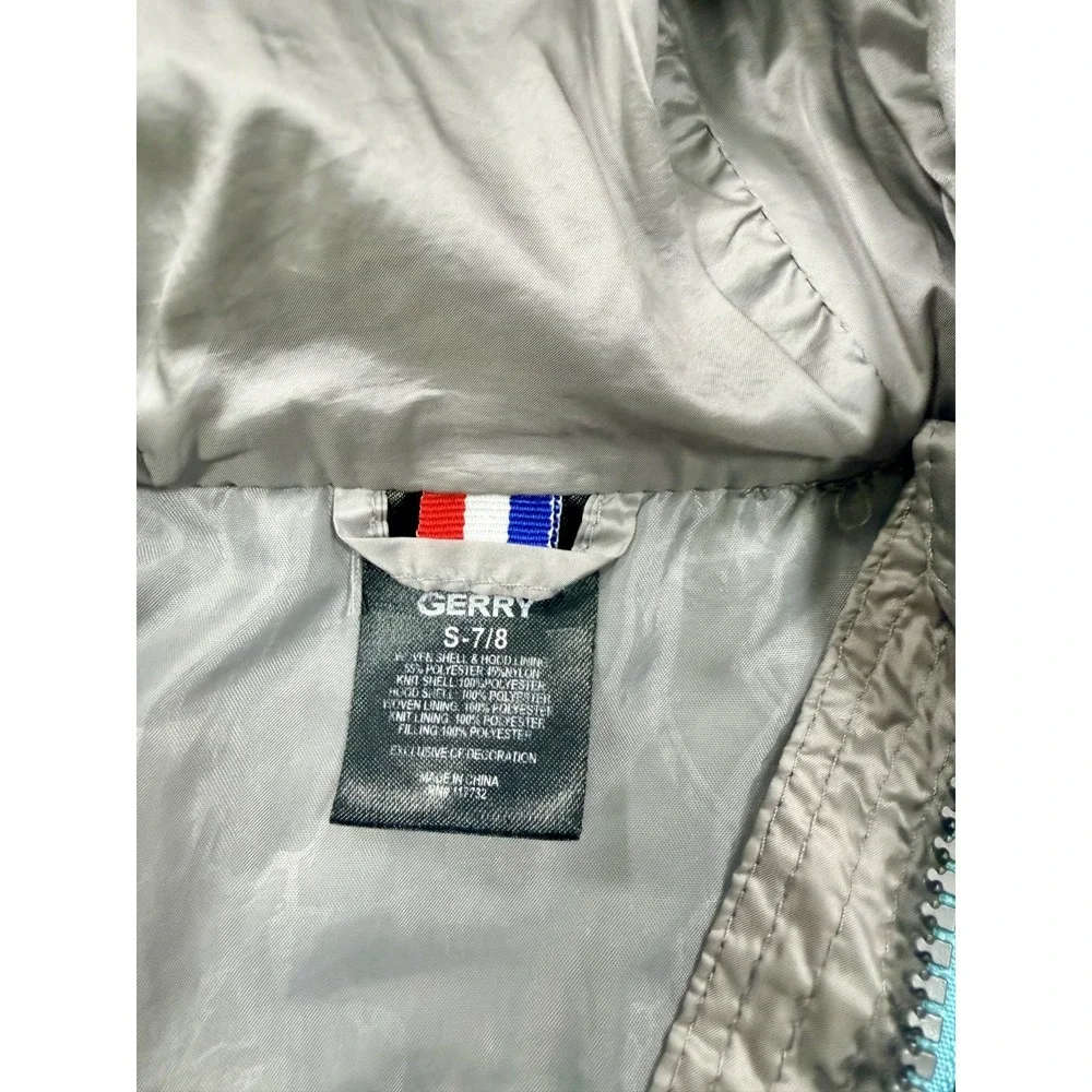 Gerry Youth Kids Size S 7/8 Gray Full Zip Hooded Ribbed Hybrid Jacket Teal Blue